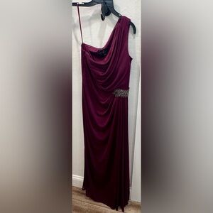 Alex Evenings Petite Plum One Shoulder Evening Gown with Embellishments